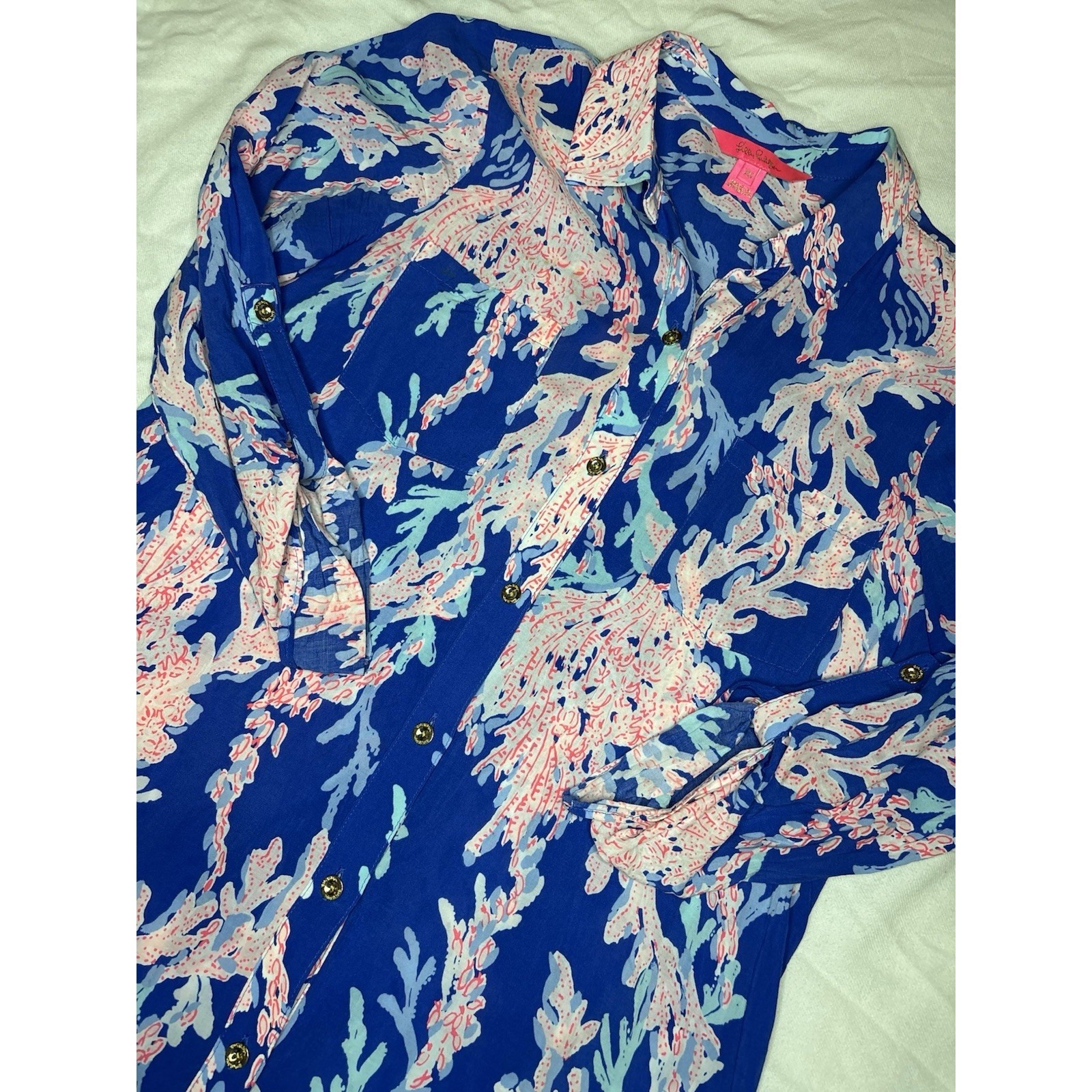 Lilly Pulitzer Traci Long Sleeve Tiered Dress Borealis Blue Swim On Over Xs